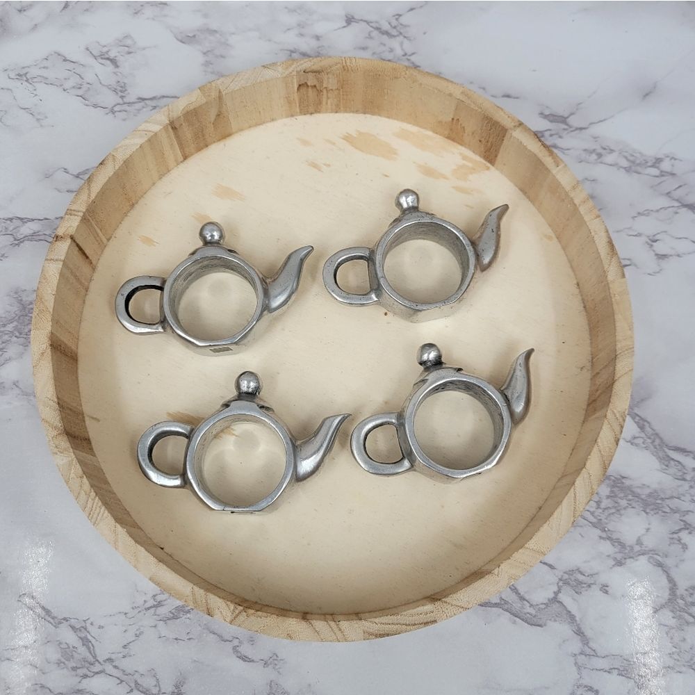 Silver Toned Teapot Napkin Rings Napkin Ring Holders